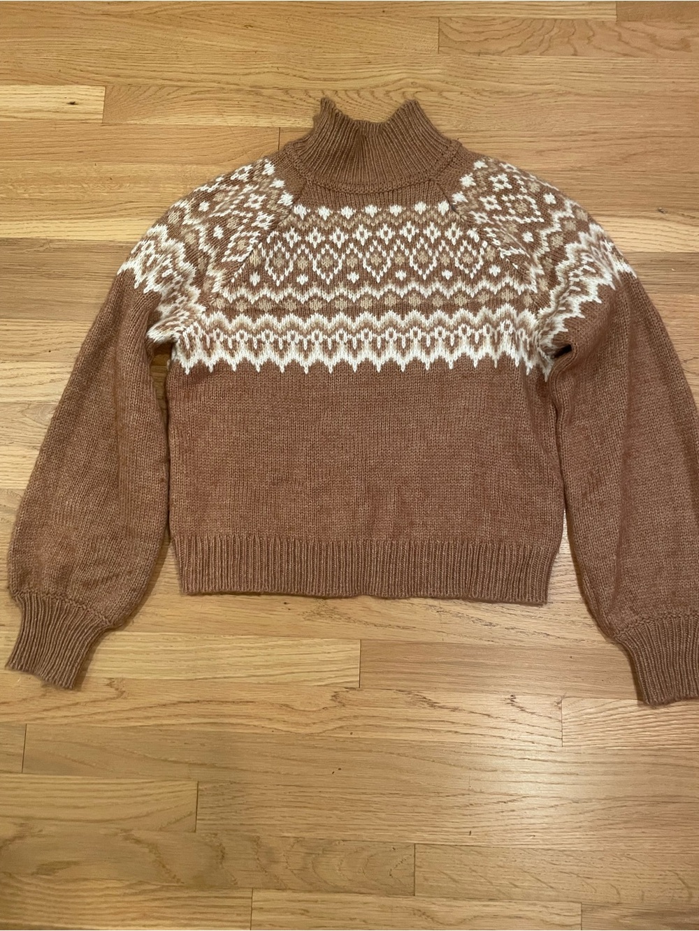GAP Cream and Brown Fair Isle Turtleneck Sweater